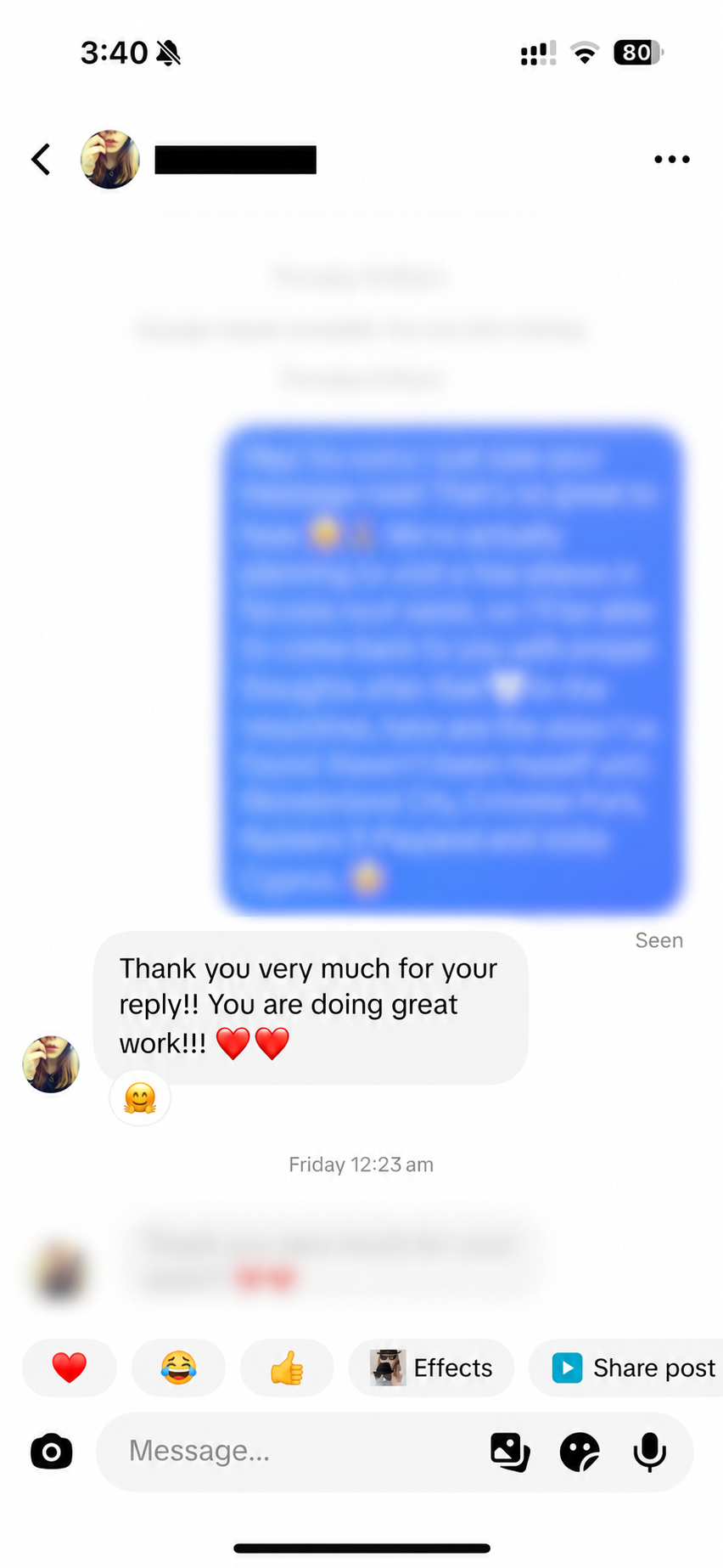 Message from a parent thanking Bess for her recommendations